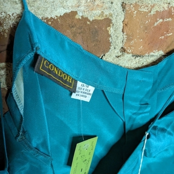 NWT Vintage Condor 100% Silk Teal Spaghetti Strap Tank Top - Picture 4 of 9